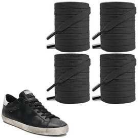 UamGlsob 2Pairs Shoelaces for Golden Goose Sneakers, 5/16"(8mm) Cotton Flat Athletic Shoe Laces Replacement Strings for GG (Black, 54"/140cm)