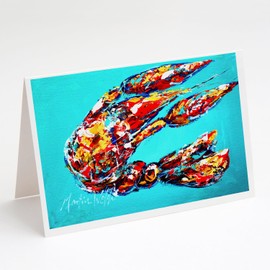 Caroline's Treasures Lucy the Crawfish in blue Greeting Cards Pack of 8 Blank Cards with Envelopes Whimsical A7 Size 5x7 Blank Note Cards