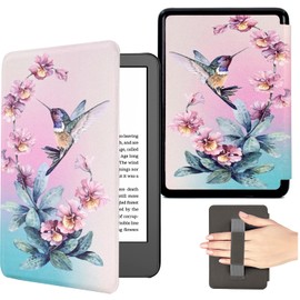 KEROM 6.8 Inch Kindle Paperwhite 11th Generation Case 2021 (Model Number: M2L3EK/M2L4EK), PU Leather Protective Case with Wrist Strap and Auto Sleep/Wake Function, Bird