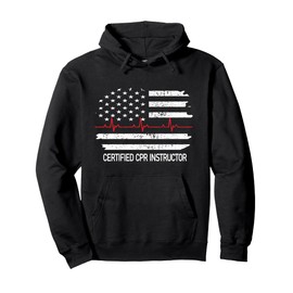 Certified CPR Instructor US Flag | EMS First Aid AED CPR Pullover Hoodie