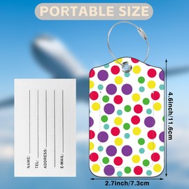 Mazumbuy 2 Pack Luggage Tags for Suitcases Colorful Polka Dots Leather Luggage Tags Privacy Cover ID Label with Stainless Steel Loop and Address Card for Women Men Travel Bag Backpack