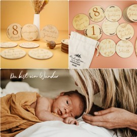 40 Wooden Milestones with Fabric Bag for Your Baby - Milestone Cards as a Gift Idea for a Birth, Christening, Pregnancy or Baby Shower - 20-Piece Set [German language]