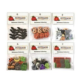 Buttons Galore 50+ botones surtidos de Halloween para coser y manualidades, juego de 6 paquetes de botones, murciélagos, linternas Jack O y más
