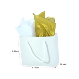 JUNESHE Small Gift Bags with Handles & Tissue Paper,4 Pack Mini White Gift Bags, Extra Small White Bags, Tiny Gift Bags