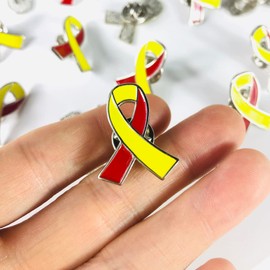 Red & Yellow Ribbon Lapel Pin Virus Disease Hepatitis C HIV/HCV Co-Infection Awareness Product
