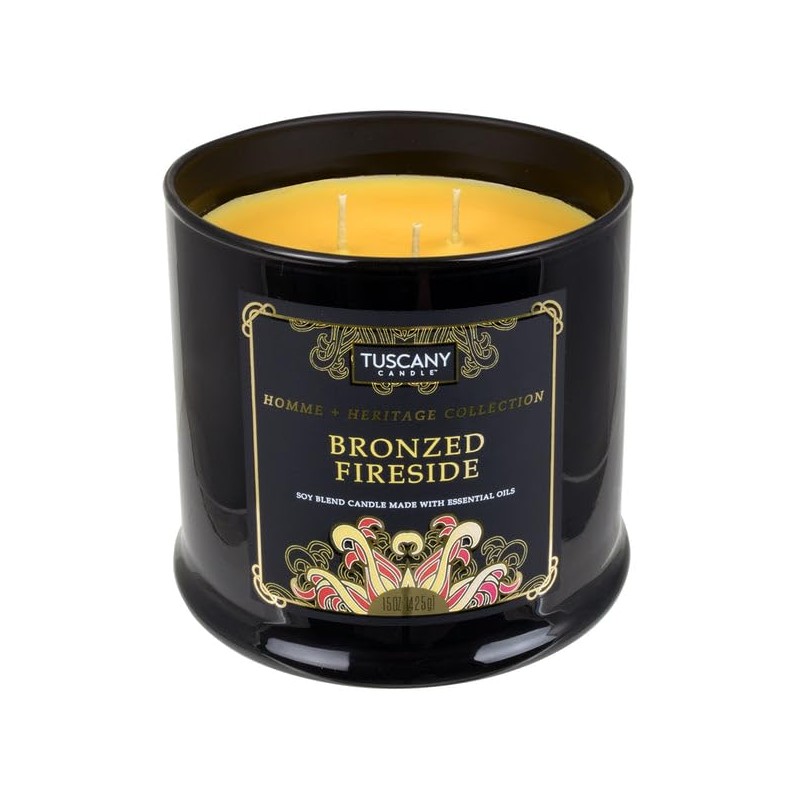 Tuscany Candle Homme + Heritage Scented Candle, Bronzed Fireside, 15
