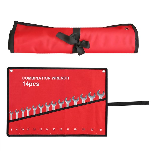 Wrench Roll Bag 6-25 Pockets Roll Up Tool Bag Red
