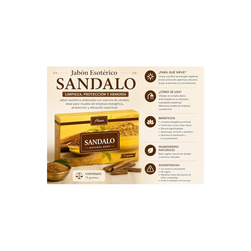 Jabón Esotérico Hana Sándalo 75 g | Jabón Ritual para