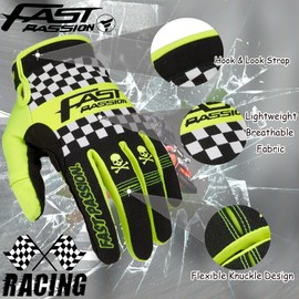 Fast passion Motorcycle Gloves for Men Women,Full Finger Mountain Dirt Bike Gloves,Motocross Gloves Anti-Slip MX MTB ATV BMX Road Racing,Biking,Riding Cycling Gloves (Black/Green01, M)