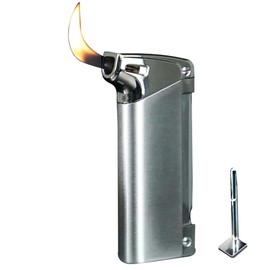 Adjustable Soft Flame Lighters, Cool Metal Gas Lighter, Open Flame Refillable Butane Lighter, Unique Creative Lightrt Gift for Men Women (Without Butane) (Silver)