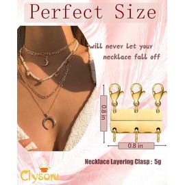 18K Gold Necklace Separator for Layering Lightweight Necklace Stacker Detangler Clas Magnetic Multiple Necklace Layering Bracelet Connector Girls’ Layered Necklace Closures Triple Silver Layering Clasps for Women:_DOUBLEGOLD-1PCS