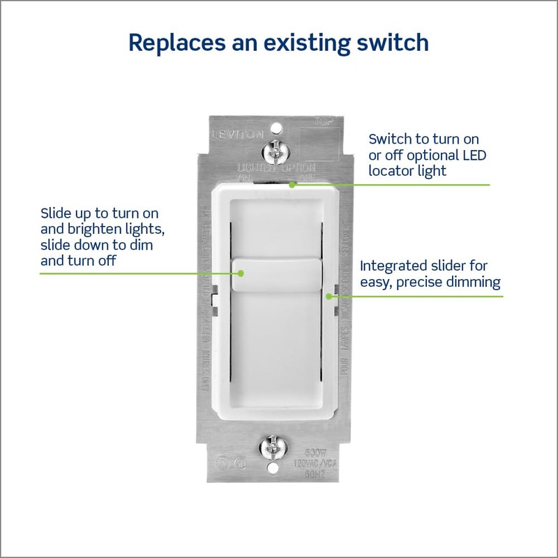 Leviton SureSlide Dimmer Switch for Dimmable LED, Halogen and Incandescent
