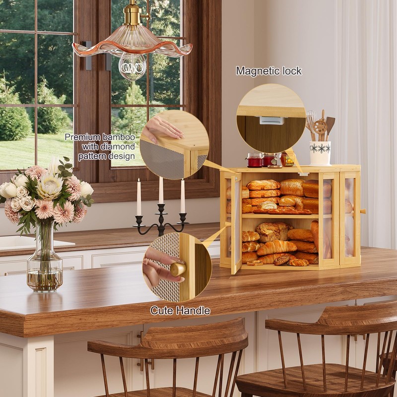 Furshus Corner Bread Box for Kitchen Countertop,Bread Storage for Homemade