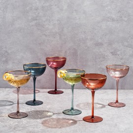 Khen Vintage Art Deco Coupe for Champagne, Martini, Cocktails | Set of 6 | 7 oz Classic Cocktail Glassware - Manhattan, Cosmopolitan, Sidecar, Crystal Speakeasy Style Saucer Goblets Coupes with Stems