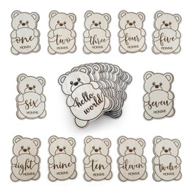 Baby Monthly Milestone Cards, Wooden Discs, Gender Neutral, Teddy Bear Shaped, Baby Shower Gifts (Teddy Bear)
