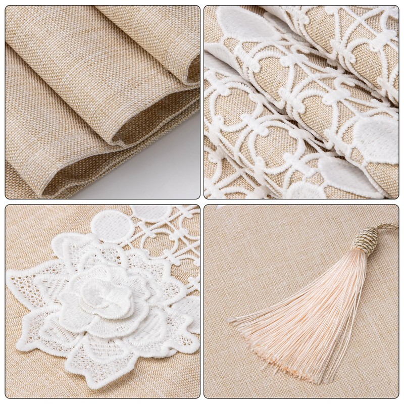 SANLEHAUSE Table Runner Beige 40 x 250 cm Linen ,Embroidered