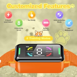 Smart Training Collar for Dog: Automatic Anti Barking Collar Rechargeable Waterproof Bark Collars with Adjustable Sensitivity Beep Vibration Shock Design for Large Medium Small Dogs (Orange)