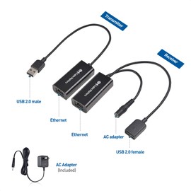 Cable Matters USB over Ethernet Extender with Power Adapter up to 150 ft - Full USB 2.0 Support for Keyboard, Mouse, Webcam, and More
