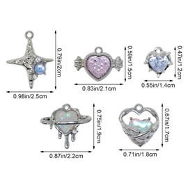 yueton 5 PCS Cute Imitatio Crystal Pendants Y2K Heart Star Jewelry Charms for Jewelry Making DIY Necklace Accessories, Five Styles, Alloy, Imitation Crystal, Resin, imitation crystal