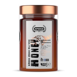 APSOGO Organic Thyme Honey - Pure Honey from Crete in Greece - Rich Taste & Golden Colour (400 g)