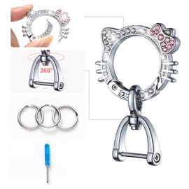 Pangpai Car Keychain for Women, Carabiner Keychain with Key Rings, Cute Crystal Rhinestone Key Chain Clip (Pink)