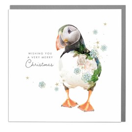 Wishing You A Very Merry Christmas - Puffin - Christmas Card with Grey Envelope by Lola Design
