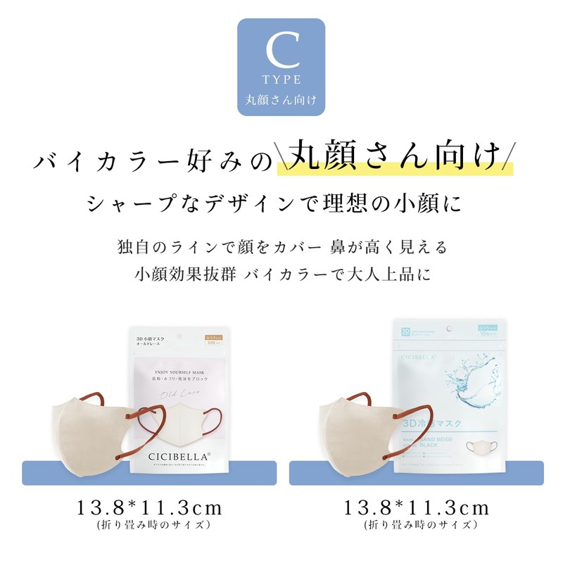 シシベラマスク cicibella 立体マスク 3dマスク バイカラーマスク 20枚入 花粉対策マスク 不織布 小さめ 使い捨てマスク