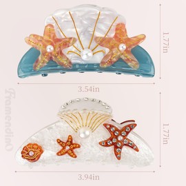 Framendino, 2 Pack Starfish Hair Claw Clips Large Shell Jaw Barrettes Sea Animal Non Slip Beach Headpieces for Women