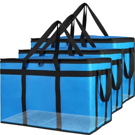 Bodaon Large 3-Pack Insulated Food Delivery Bag with hard bottom, Rideshare Delivery Bag, XXXL Pizza Cooler Bags, Thermal Cold/Hot Styrofoam Carrier for Travel/Shopping/Catering/Car