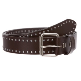 Genuine Vintage Retro Circle Studded Leather Belt - Interchangeable buckle, Dark Brown | 32"