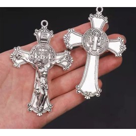 Fashion Jewelry BIG REVERSIBLE CROSS JESUS CRUCIFIX FAITH On 925 Plated Silver 28" Necklace Men