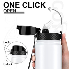 GOPPUS 1L/32oz Stainless Water Bottle with Straw Double Wall Insulated Bottles with Strap Reusable Vacuum Thermal Flask Leakproof Keep Cold Drinks Bottles with Flip Top Lid for Gym Men Women BPA Free
