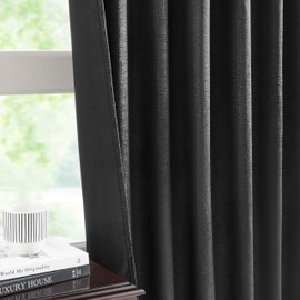 Bujasso Jacquard Black Blackout Curtains with Tiebacks Rod Pocket Back Tab Luxury Thermal Insulated Room Darkening Window Curtains for Bedroom Living Room 84 inch Black Drapes 2 Panels 37" Wx84 L