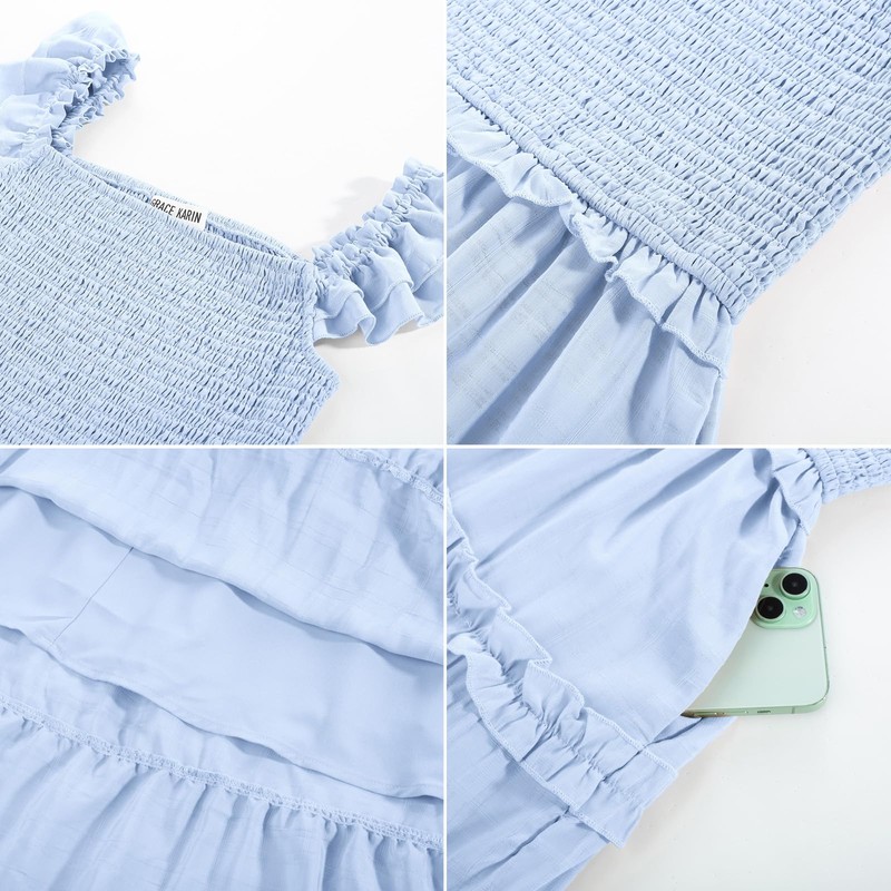 GRACE KARIN 2025 Summer Square Neck Ruffled Sleeves Dresses Vacation