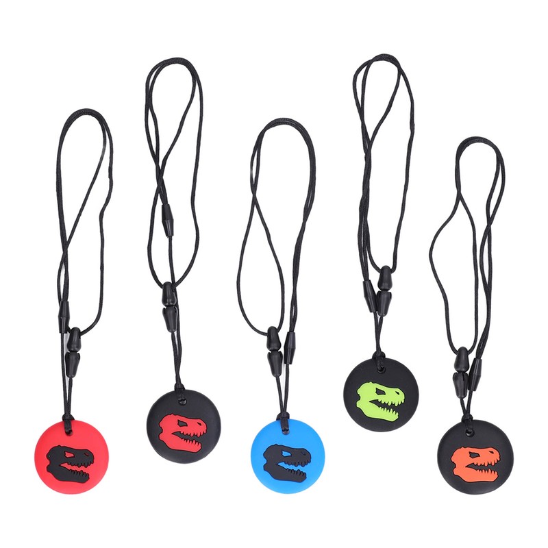 5pcs Kid Silicone Dinosaur Pattern Sensory Chewing Necklace Portable Baby