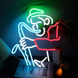Pinlangdou Man With Saxophone LED Neon Sign Cut Acrylic Backing, Dimmer Neon for Studio, Club, Home Decor, Event, Workshop, Storefront