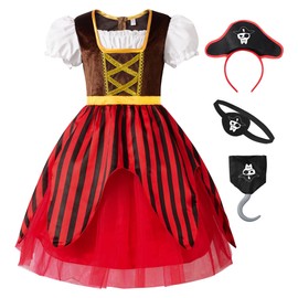 ReliBeauty Pirate costume for children, girls with pirate hat, eye patch, cloth, 110