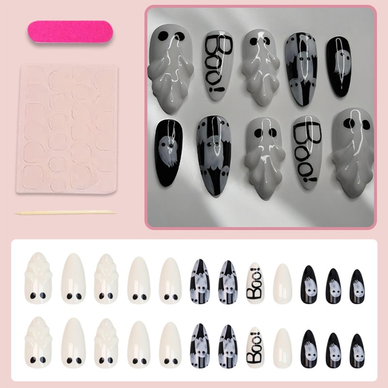 30Pcs Halloween Press on Nails Medium Almond Fake Nails with