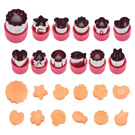 Nukigata Cookie Cutter, 10-in-1, Vegetables, Bento Goods, Stainless Steel, Cute, Animals, Stars, Protective Cap, Keeps Hands Painful, Includes Clean Plush
