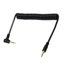 Seadream Coiled 2.5mm Stereo Audio Cable Coiled 2.5mm to 2.5mm Angled Male to Male TRRS Stereo Headset Headphone Jack Gold Plated Connector Wire Cord Plug Cable 4 Pole (Angled M to Straight)