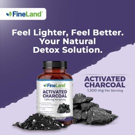 FineLand Activated Charcoal 1300mg - Advanced Digestive Detox Cleanse, Helps with Gas and Bloating, Circulation & Cholesteroal Support - Made in USA, 120 Vegan Pills