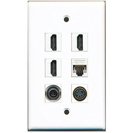 RiteAV - 3 HDMI 1 Port S-Video 1 Port 3.5mm 1 Port Cat5e Ethernet White Wall Plate