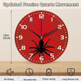 DEMACYA Spider On Spider Web Wall Clock Vintage Wooden Wall Clock Silent Non-Ticking Battery Operated Arabic Numerals Wall Clocks Decorative for Kitchen, Office, Classroom 10 Inch