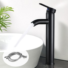 SUNOYA Washbasin Tap: Black Stainless Steel Bathroom Tap, Cold and Hot Water Dual Control, for Bathroom & Guest Toilet (13.5 x 29.5 cm Black)