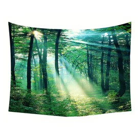 Lieson Wandtuch 260x240CM, Wandbehang Natur Wald Sonnenaufgang Grün Tapestry Landschaft Dschungel Wandteppich Tapisserie für Wohnzimmer Schlafzimmer Wohnheim Wanddeko