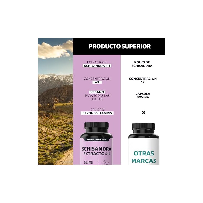 Beyond Vitamins | Schisandra Extracto 4:1 500mg, Cápsulas VCaps veganas,