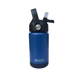 IFLASK 12oz Kids Water Bottle with Straw Lid | 100% Leak Proof | Insulated Stainless Steel Double Walled Thermos | BPA and Sweat free | Hot & Cold (Navy)