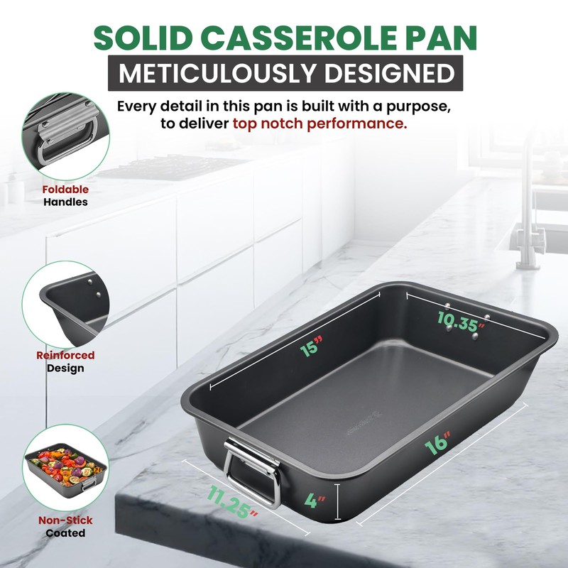 Large Lasagna Pan 15” x 11” - Nonstick Casserole Dish