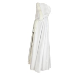 UQJE Medieval Hooded Cloak Renaissance Viking Cloak Fur Cape with Hood for Men and Women-White
