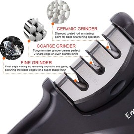 Afilador de Cuchillos Cocina 3 Etapa Manual Profesional Afiladores Manuales con Varilla de Cerámica/Diamante/Hoja de Acero de Tungsteno - Acero Inoxidable Cuchillas de Restauración y Polaco con Base Antideslizante/Mango Ergonómico para Cualquier Tipo de C
